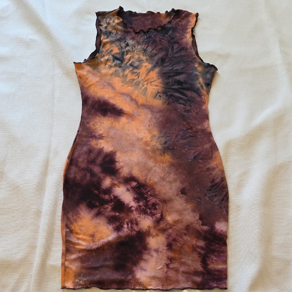 SHEIN Brown Burgundy Tye Dye Fairy Grunge Core Stretch Mini Dress size L